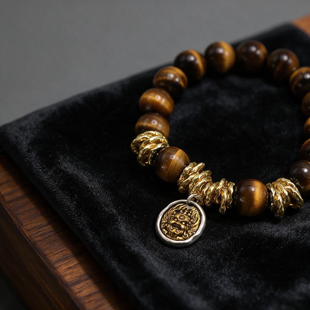 Natural Tiger Eye Stone Guardian Spirit Pendant Elastic Bracelet