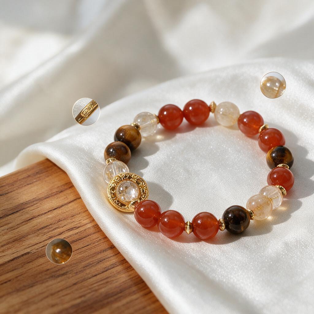 Natural Tiger Eye Quartz Red Agate Energy Crystal Bracelet