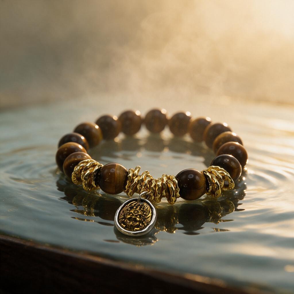 Natural Tiger Eye Stone Guardian Spirit Pendant Elastic Bracelet