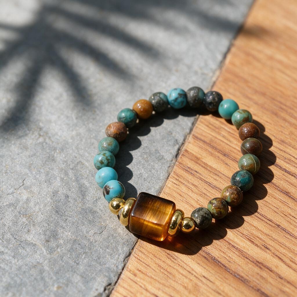 Tiger-eye stone mica flexi-bead ring