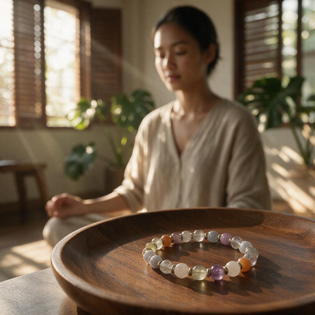 Natural colored crystal round bead energy elastic bracelet