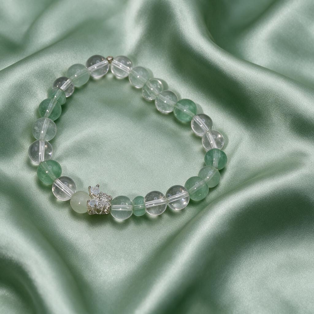 Natural green fluorite and white crystal butterfly energy elastic bracelet