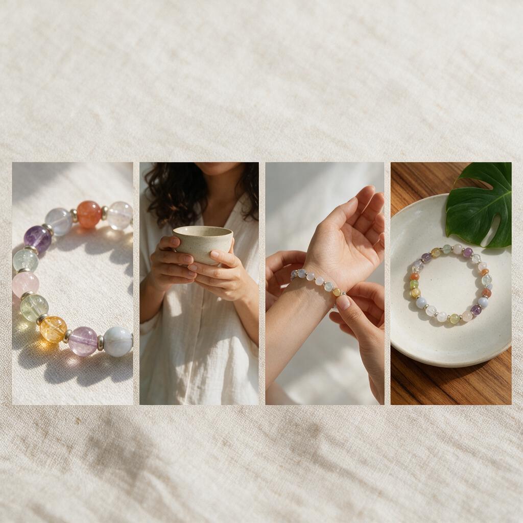Natural colored crystal round bead energy elastic bracelet
