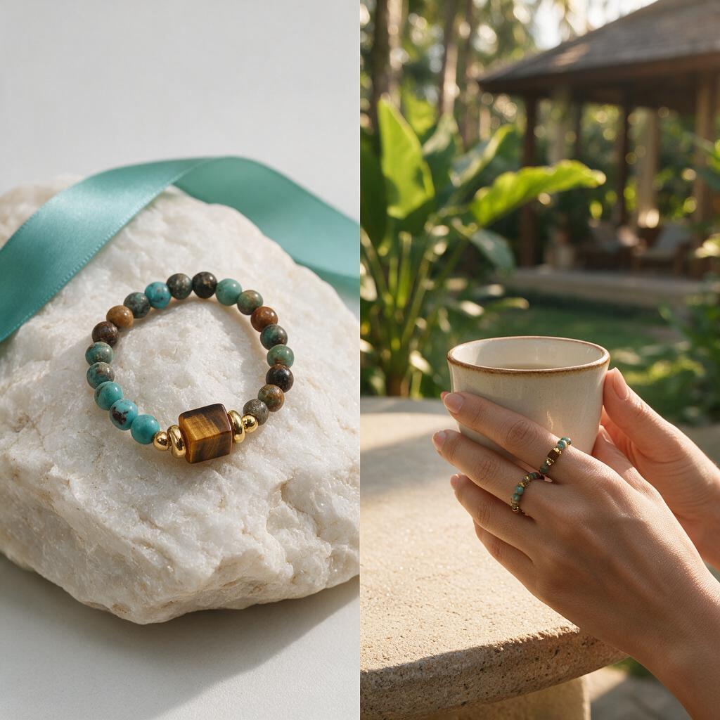 Tiger-eye stone mica flexi-bead ring